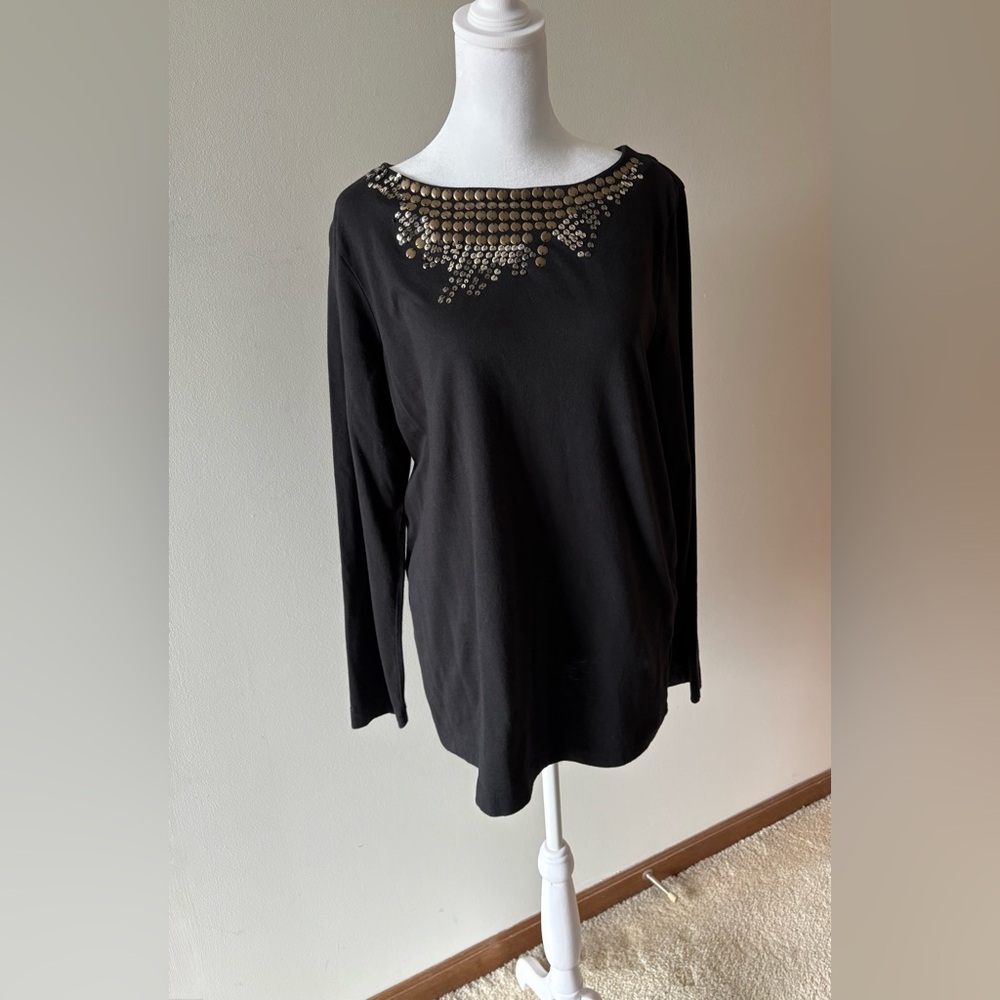 Dana Buchman Black Embellished Women's L/S Top Size Large